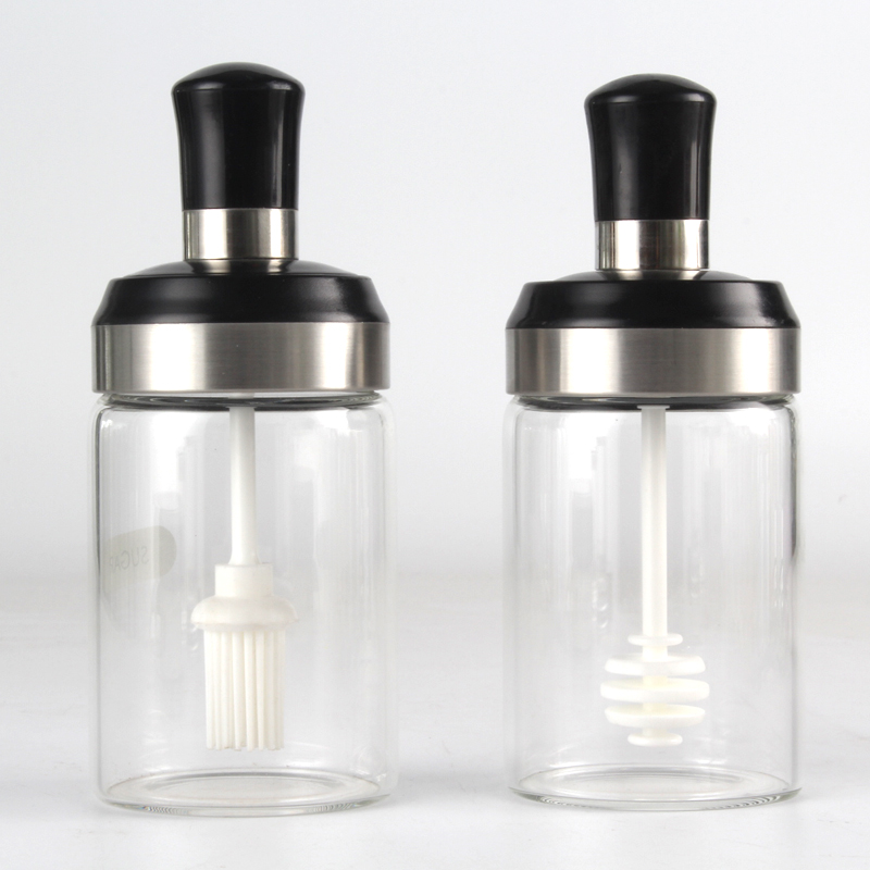 Easy Life 250ml 3PCS Empty Seasoning Jar Spice Jar Set BBQ Condiment Jar Oil Salt Glass Storage Container With Brush Dipper