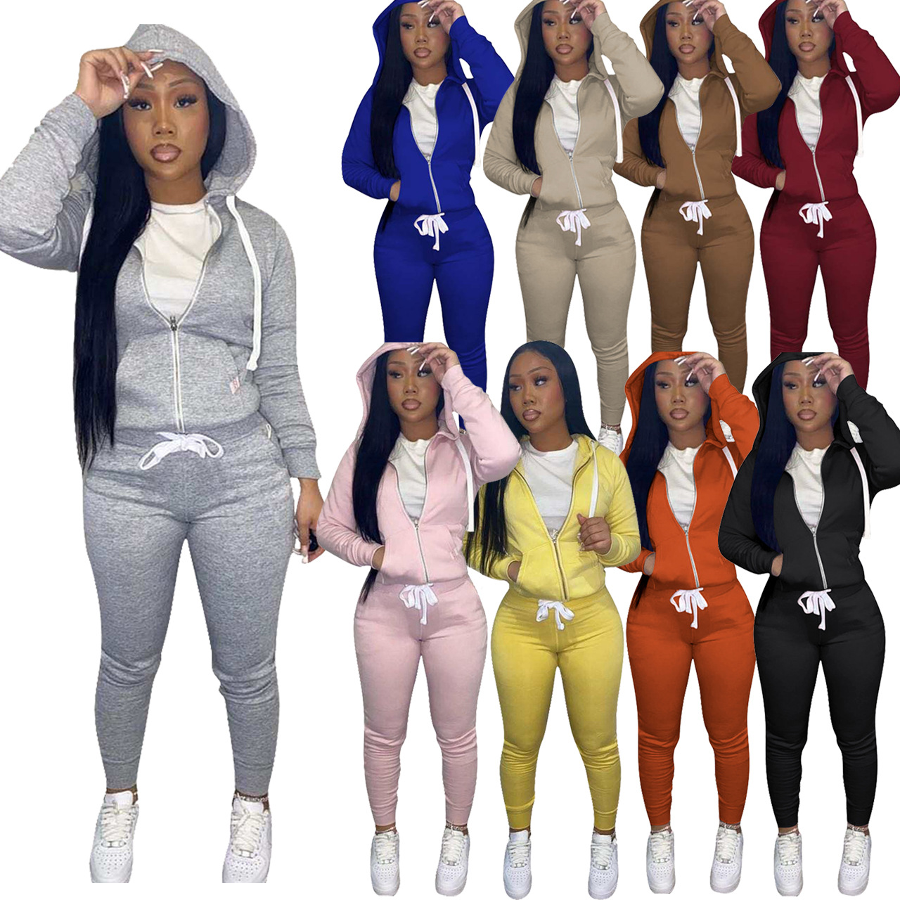2021 New Casual Jogging Suits Tracksuit for Women Jogging Two Piece Pants Set Cotton Blend Thick Sweatsuit Set Tracksuit