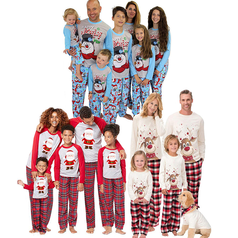 Quality Stretch Plus Velvet Xmas Nightwear Pyjamas Cartoon Deer Sleepwear Suit Christmas Family Pajamas Set
