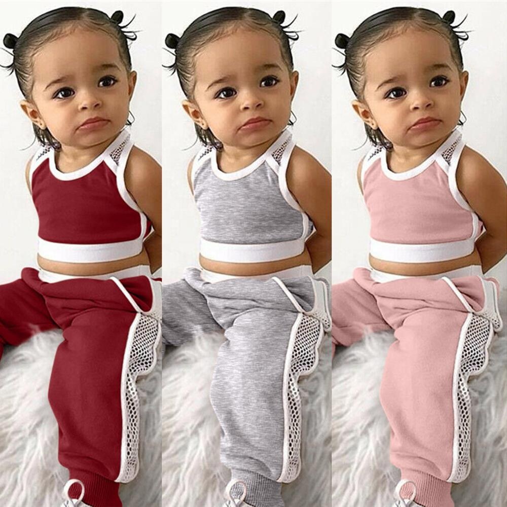 Toddler Kids Girls Clothes Set Sleelvess Pierced Breathable Vest Pants Summer Causal Sports Clothing Outfit Set 2020 New