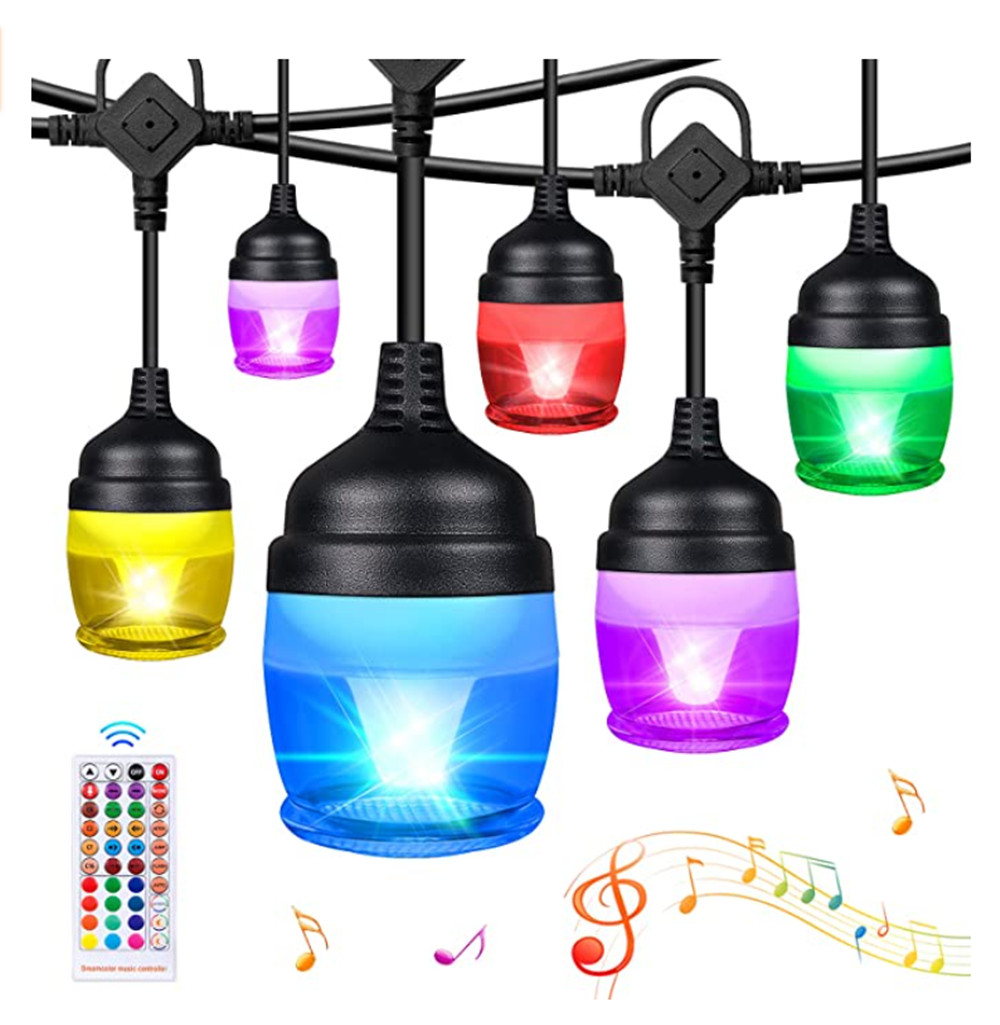 12Bulbs RGB LED String Lights IP65 Waterproof Outdoor String lights With Remote Control Garden Lighting