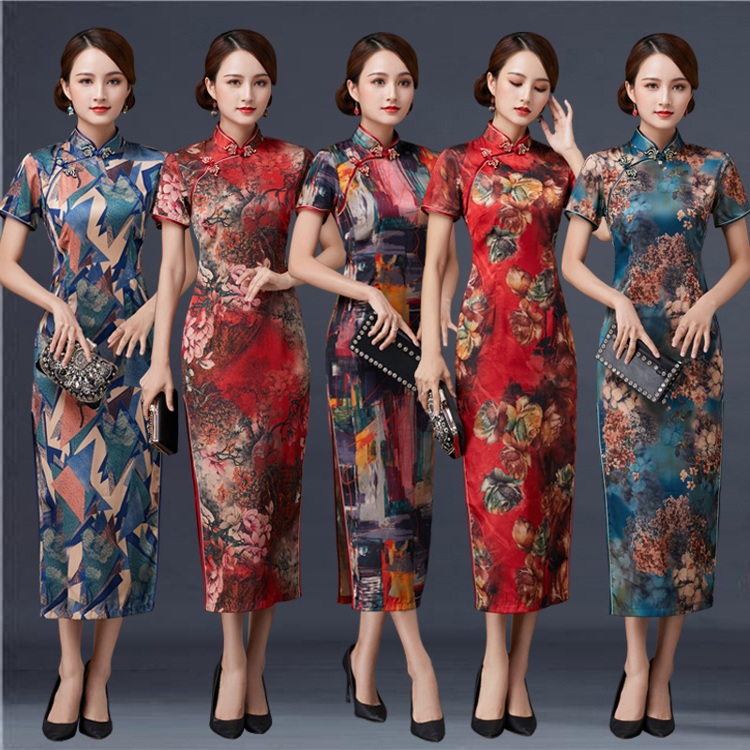 Повседневное платье Qipao большого размера в китайском традиционном стиле с коротким рукавом элегантное платье Qipao с цветочной застежкой для детей среднего возраста