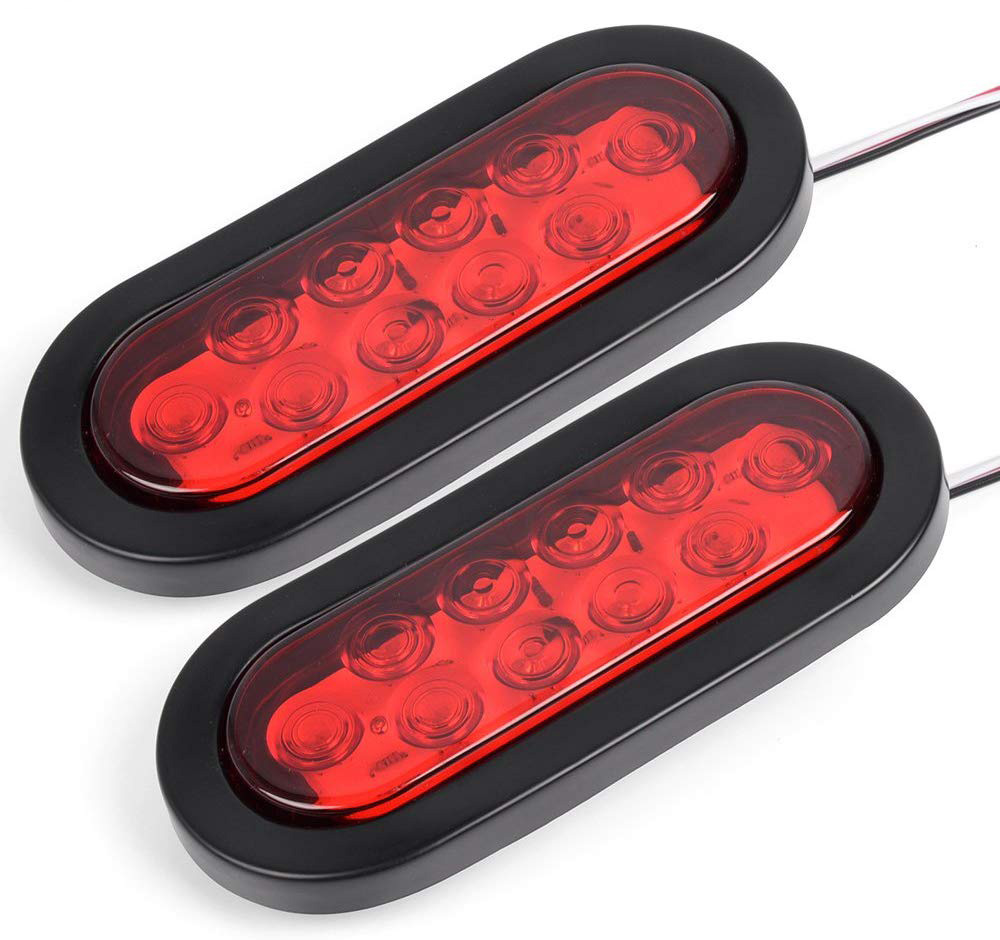 2X6" 10 LED Red Oval Sealed Turn Brake Stop Tail Light Truck Trailer RV boat Kit