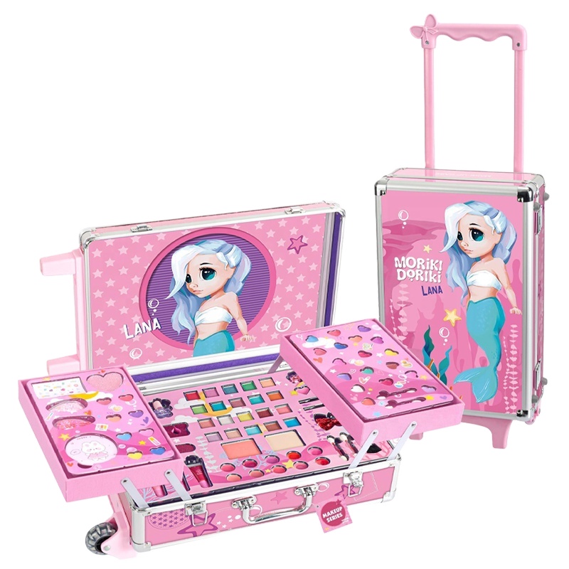 All In One Makeup Kit Toys With Double Layer Suitcase For Kids Girls Pretend Eyeshadow Lipstick Makeup Gift Sets Cosmetic Box