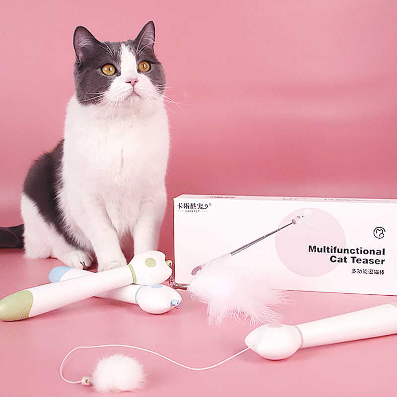 Manufacturer wholesale multifunctional battery feather adjustable cat teaser laser toy