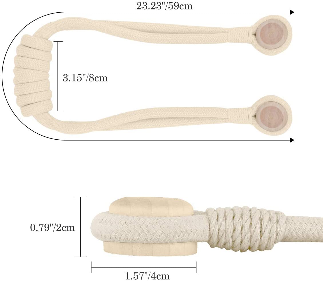 Lewondr Magnetic Window Curtain Rope Holdbacks, 2 Pieces Cotton Knitted Knot Curtain Tieback Woven Rope Holder