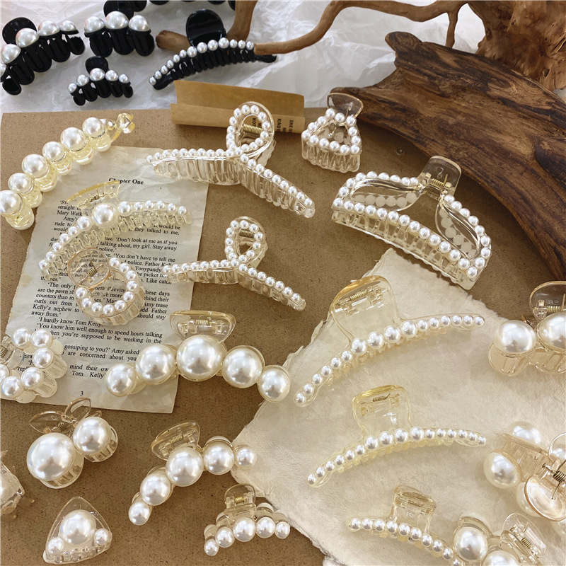 INS wind transparent color clip Korean transparent clip creative bathing pearl hair clip