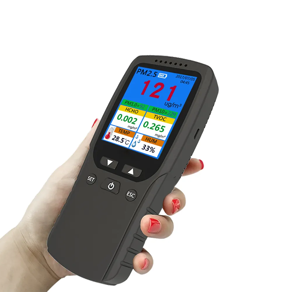 Portable Handheld Digital air quality Meter test PM2.5 PM1.0 PM10 HCHO TVOC Indoor Air Quality Detector