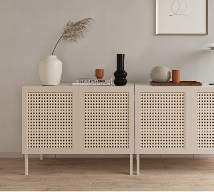 Nordic modern minimalist living room side storage cabinet rattan buffet cabinet solid wood sideboard
