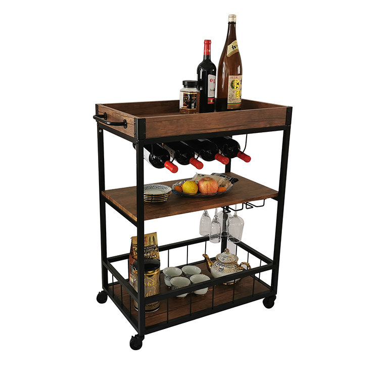 Kitchen vegetable storage trolley modern style with wheels 3-layer storage trolley easy to assemble square wooden trolley simple