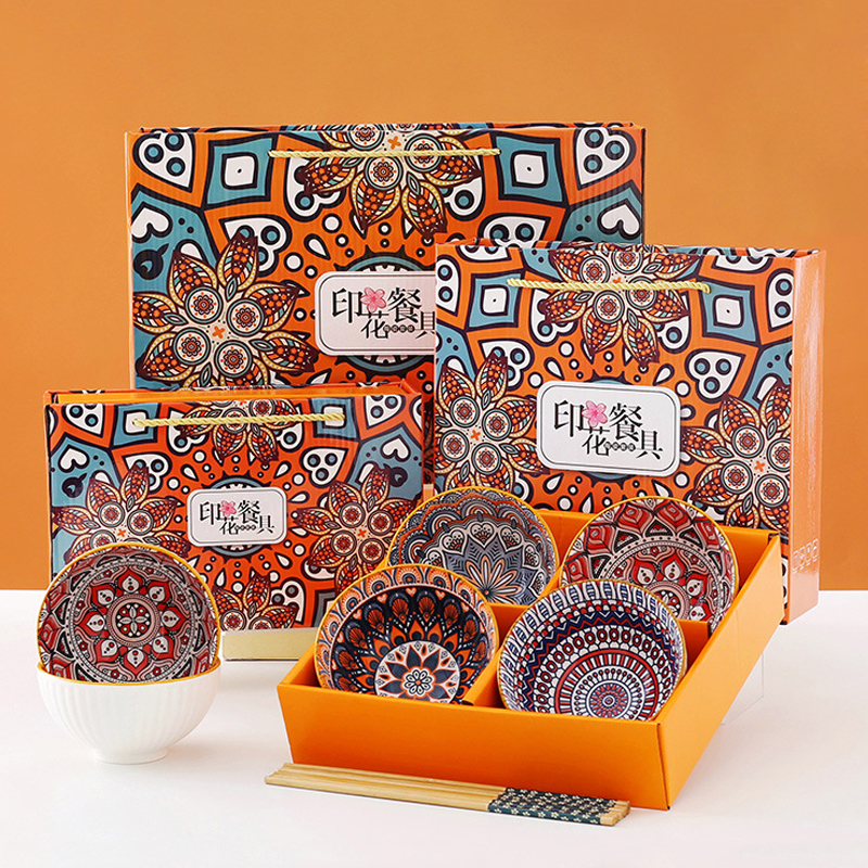 Promotional Items Dinnerware Ramen Rice Bowls Bohemian Style Ceramic Bowl Gift Set