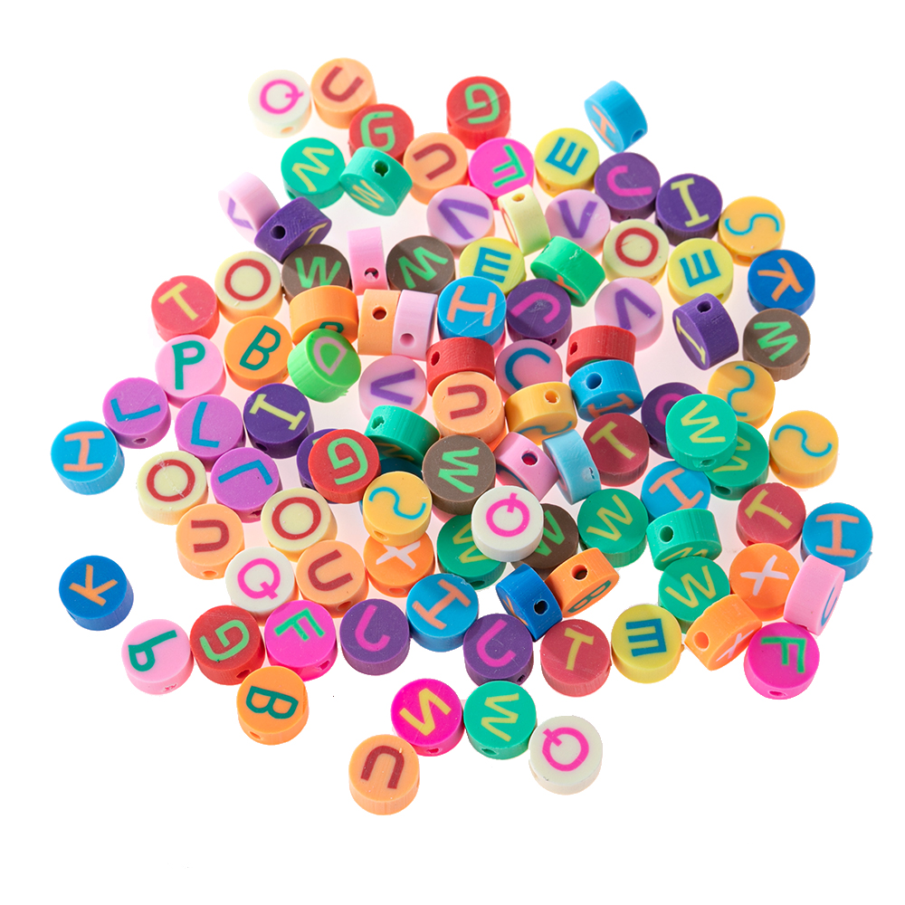 50pcs Soft pottery Letter Beads colorful Round Child Bracelet necklace DIY Accessories English Alphabet For Making girl Jewelry