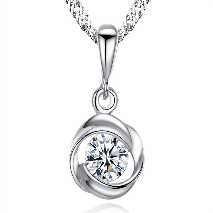 Trendy Light Luxury Cubic Zircon Setting Pendant Water Wave Chain 925 Sterling Silver Necklace For Women