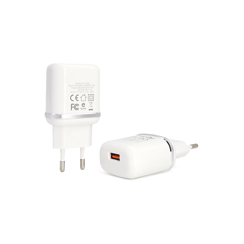 YC-233A QC 3,0 aвтомобильное зарядное устройство с одним USB настенное зарядное устройство 18 Вт, ВЫСОКАЯ ЧЁТКОСТЬ, быстро заряжающийся мобильный телефон, сотовый телефон USB настенное зарядное устройство
