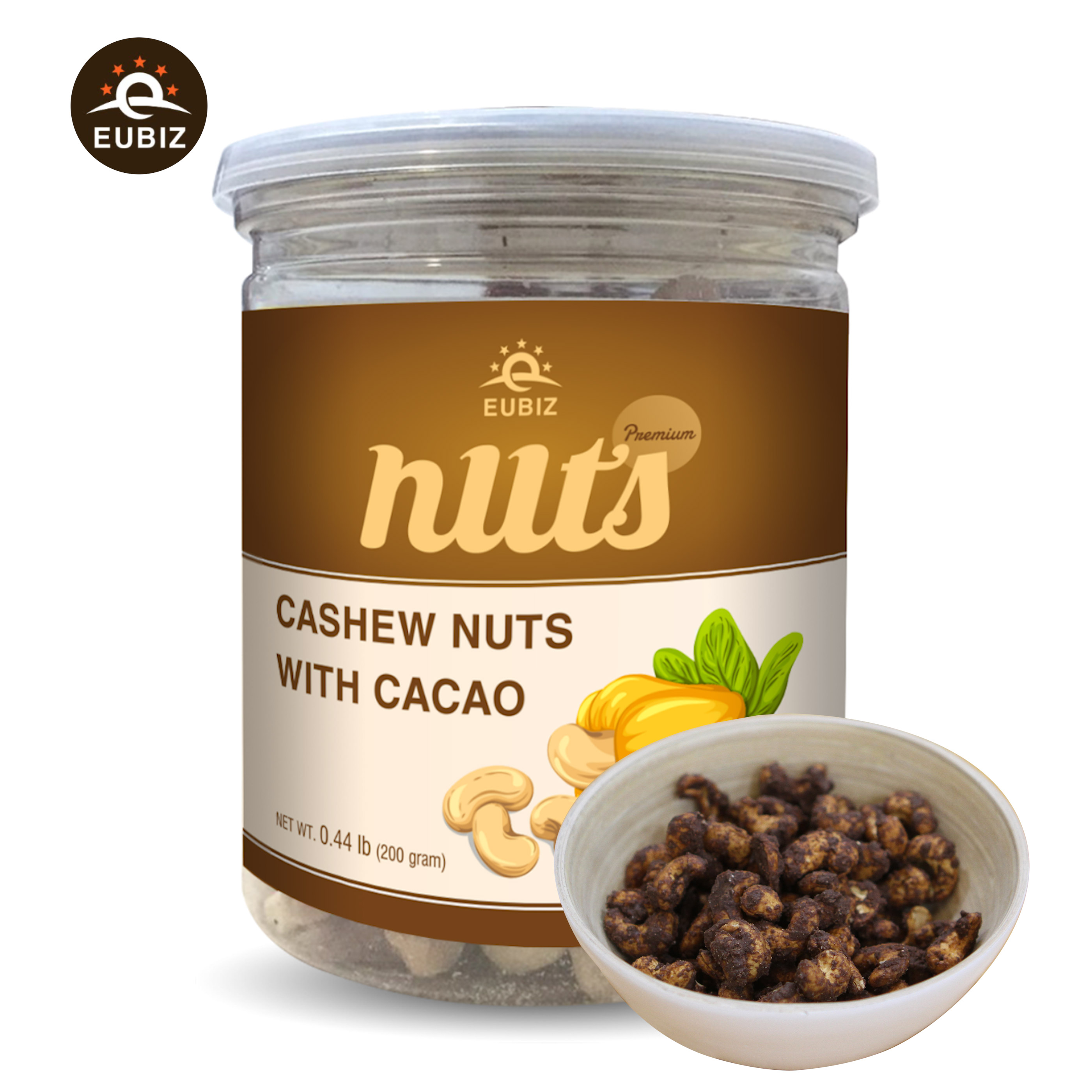 Cashew Nuts Bag Cashew Nut with Caocao (200gr) - Silver 99% Cashew Kernel Instant Roasted Brown Dried Cacao 200g