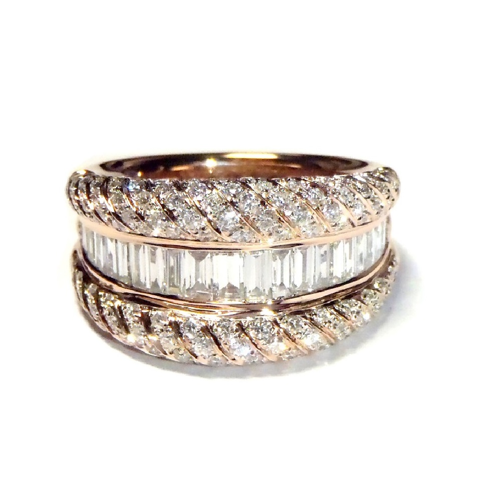 Trendy Jewelry Special Combination Precious 18k Rose Gold High Quality Baguette Diamond Fine Jewellery Wide Bands For Women Ring