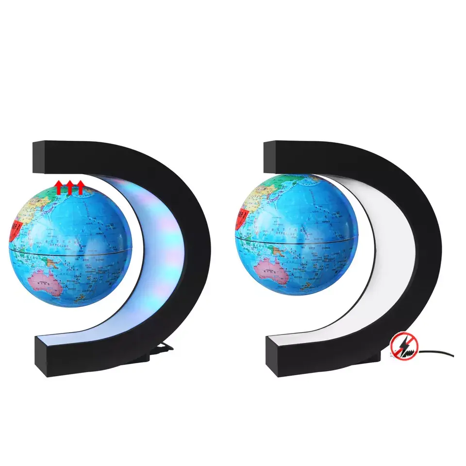 6 Inch C Shaped Led Light Creative Gift Levitating Rotating Novelty Lamp World Map Magnetic Levitation Floating Globe