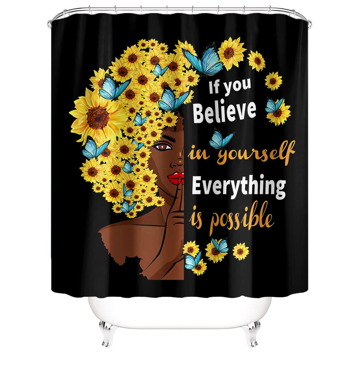 Sunflower Girl Bathroom Non-slip Waterproof Mat Shower Curtain Set Four-piece Curtain