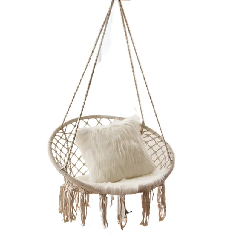 Amazon hot selling Rope Swing Chair Outdoor and indoor Macrame Hanging Hammock Cotton Rope Woven Garden Swing Chair