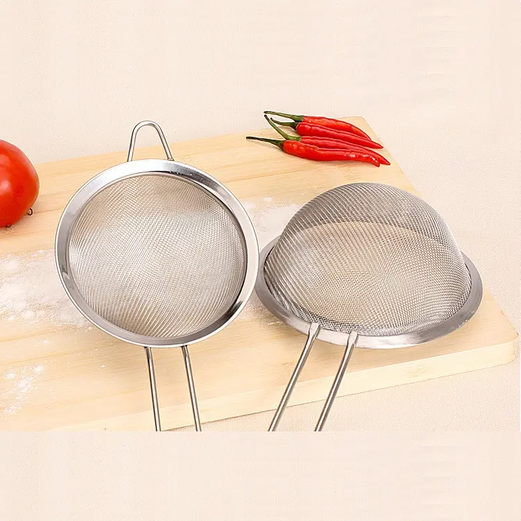 Metal Colander Stainless Steel Strainer With Long Handle For Filtering Oil Water Extra Fine Sieve Strainer Set