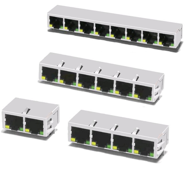 Мультипорт 100 Base-T 1x4 Горизонтальный Ethernet магнитный разъем 4 порта печатная плата 10 pin RJ 45 модульный гнездовой разъем 1x4 RJ45