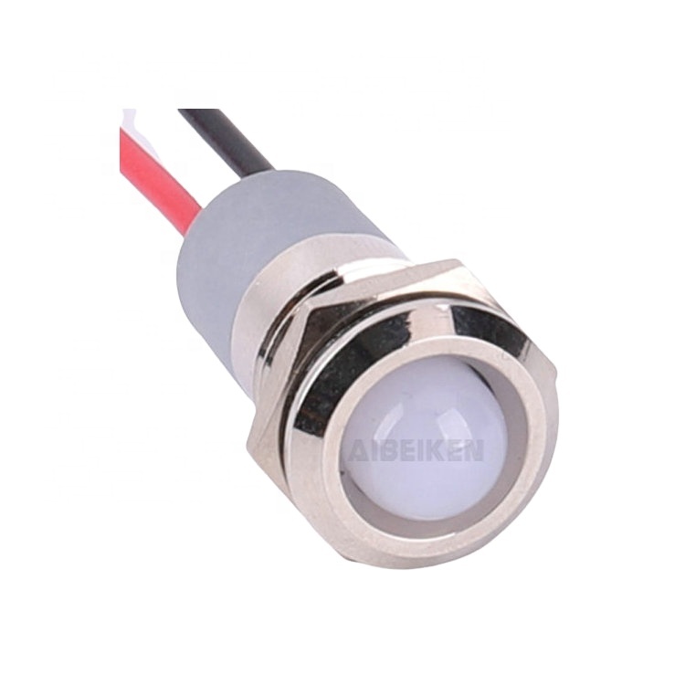 metal flat head waterproof ip65 indicator light 24v Equipment Pilot Light 12mm signal lamp with wire