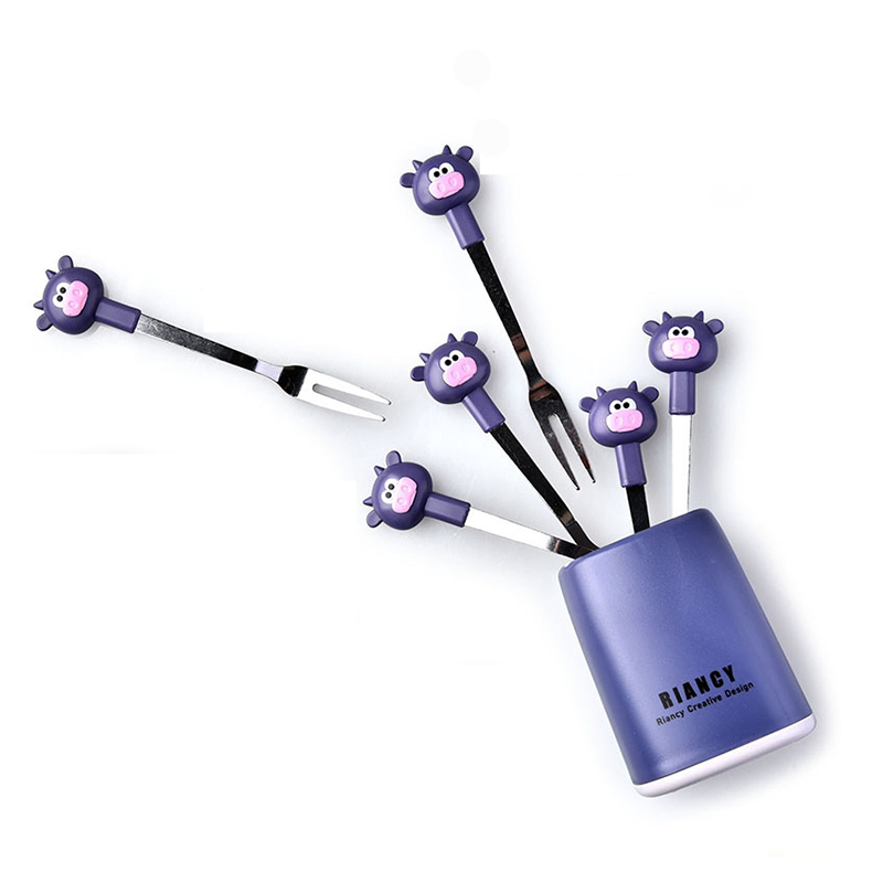 fruit serving fork stainless steel dinner table cartoon calf forks set
