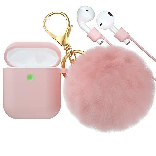 Женский ремешок для ключей с защитой от потери для Airpods Pro, силиконовый чехол, защитный чехол для Airpod, чехол с пушистым меховым помпоном