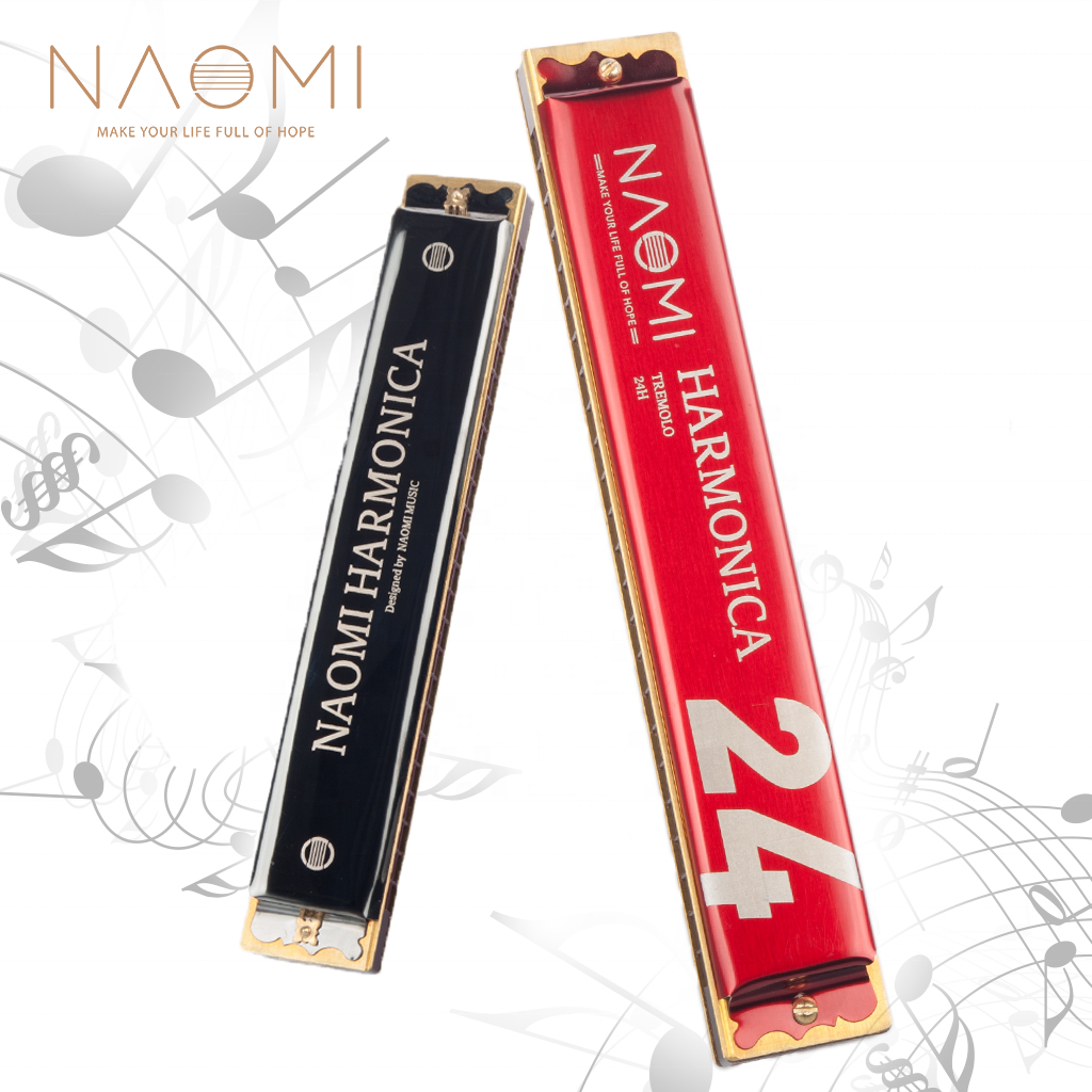 Губная гармоника NAOMI C Tremolo, полифоническая, Черная/красная, 24 Отверстия
