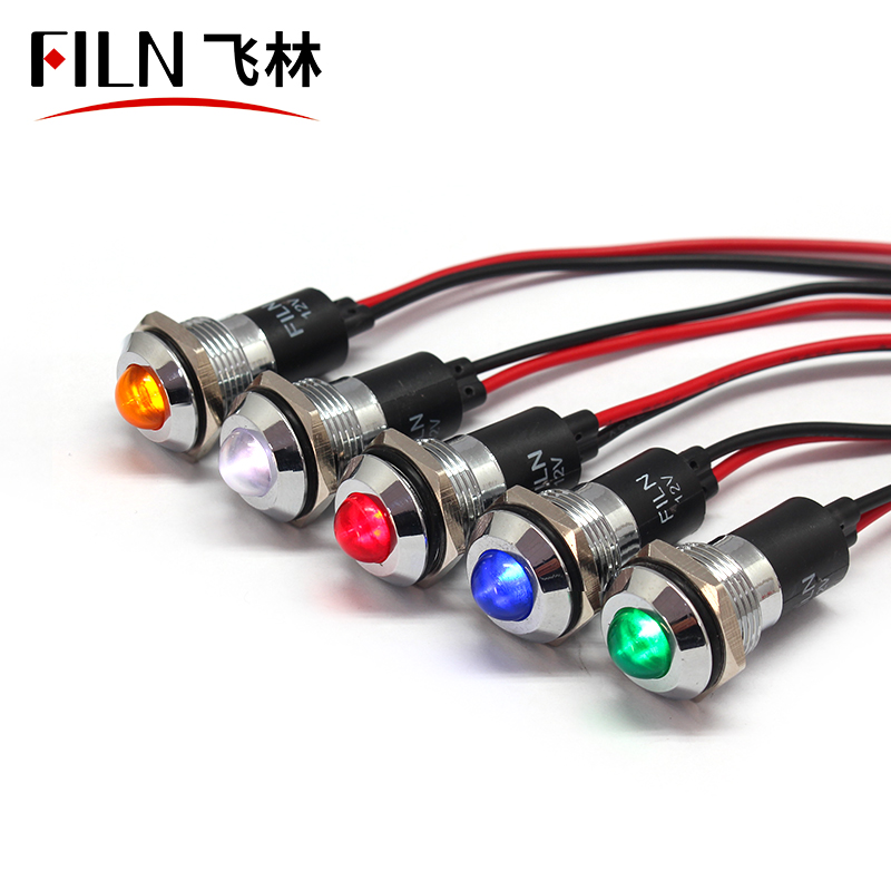 FILN IP67 Waterproof 6mm 8mm 10mm 12mm 14mm 16mm diameter led panel light metal 12v 24 110v indicator light with wire leading