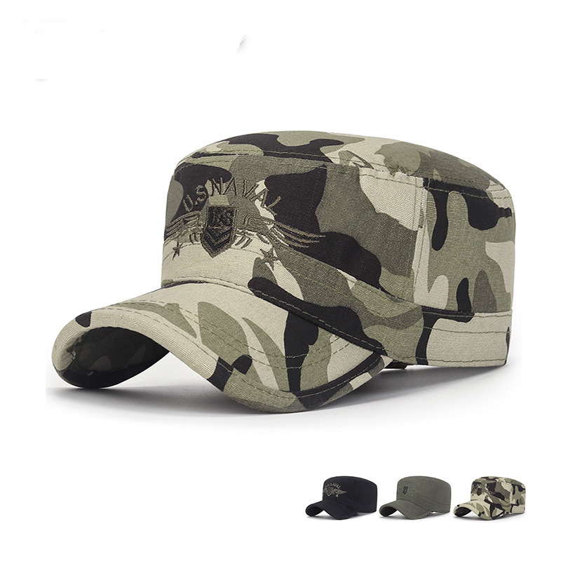 spring outdoors cotton flat top military camo hat for men wholesale