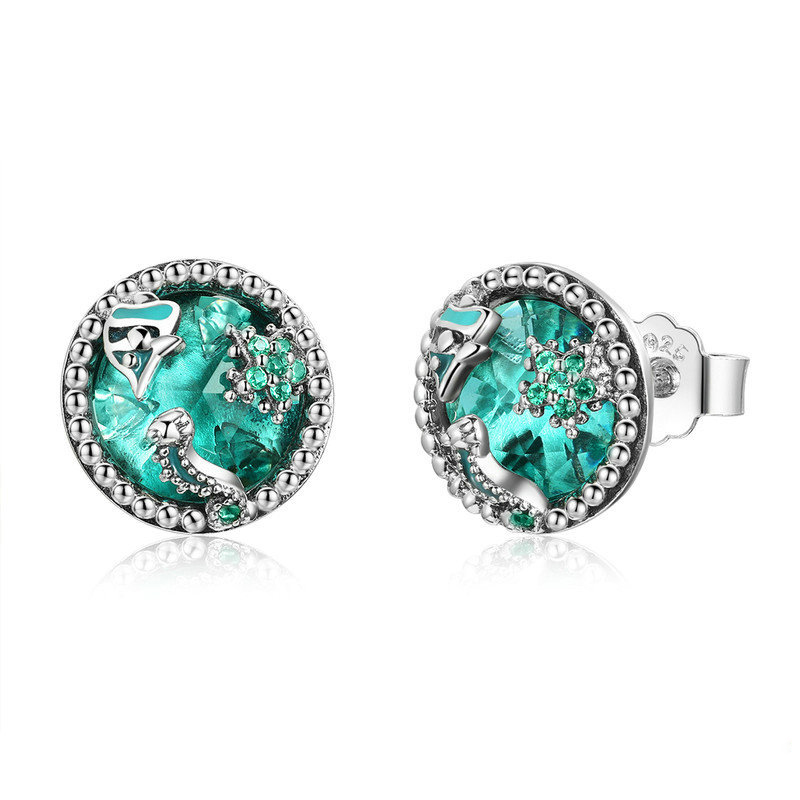 Deep sea blue 925 sterling silver earrings fashion stylish trendy women's silver stud earrings jewelry wholesale