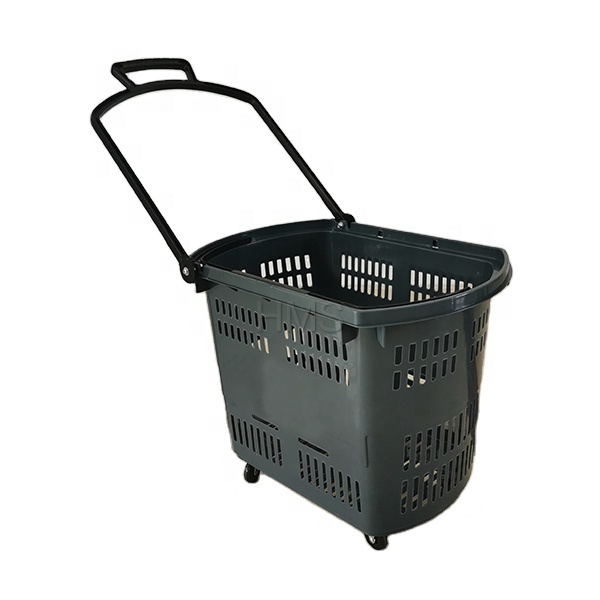 45L grey plastic basket with wheels basket for supermarket shopping plastic basket