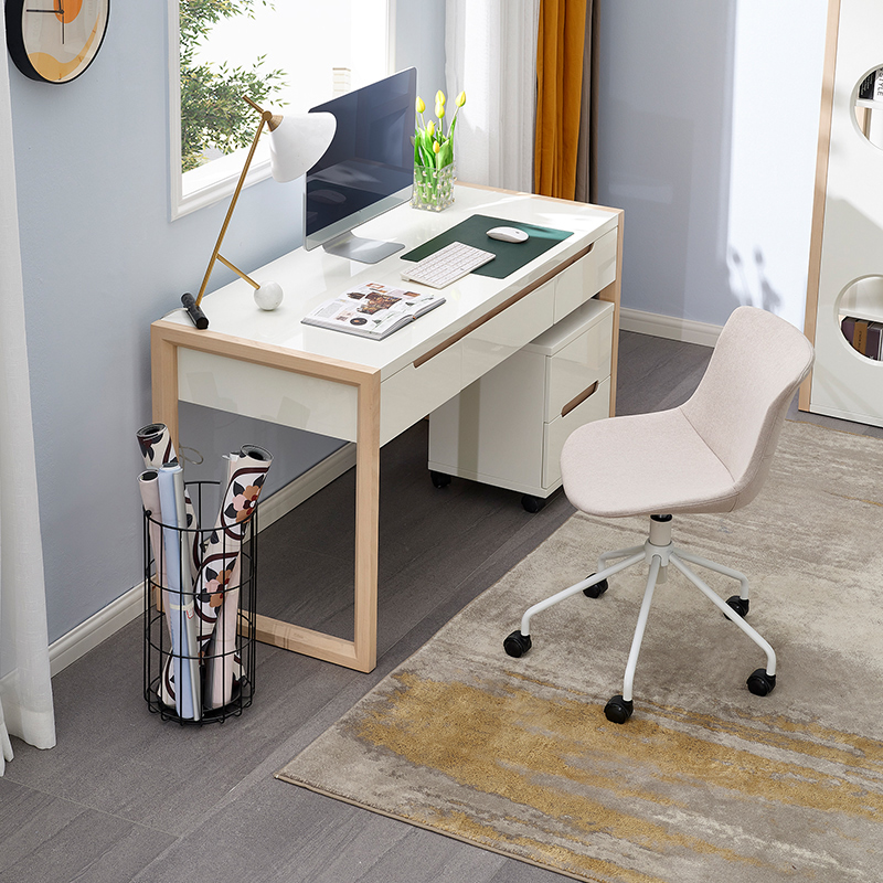 121817 wood nordic luxury modern white home office desk with rotating office chair