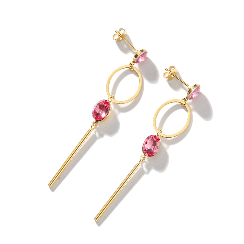 2021 New Style Party Gift Geometric Metal Pendant Drop Pink Diamond Earrings For Women