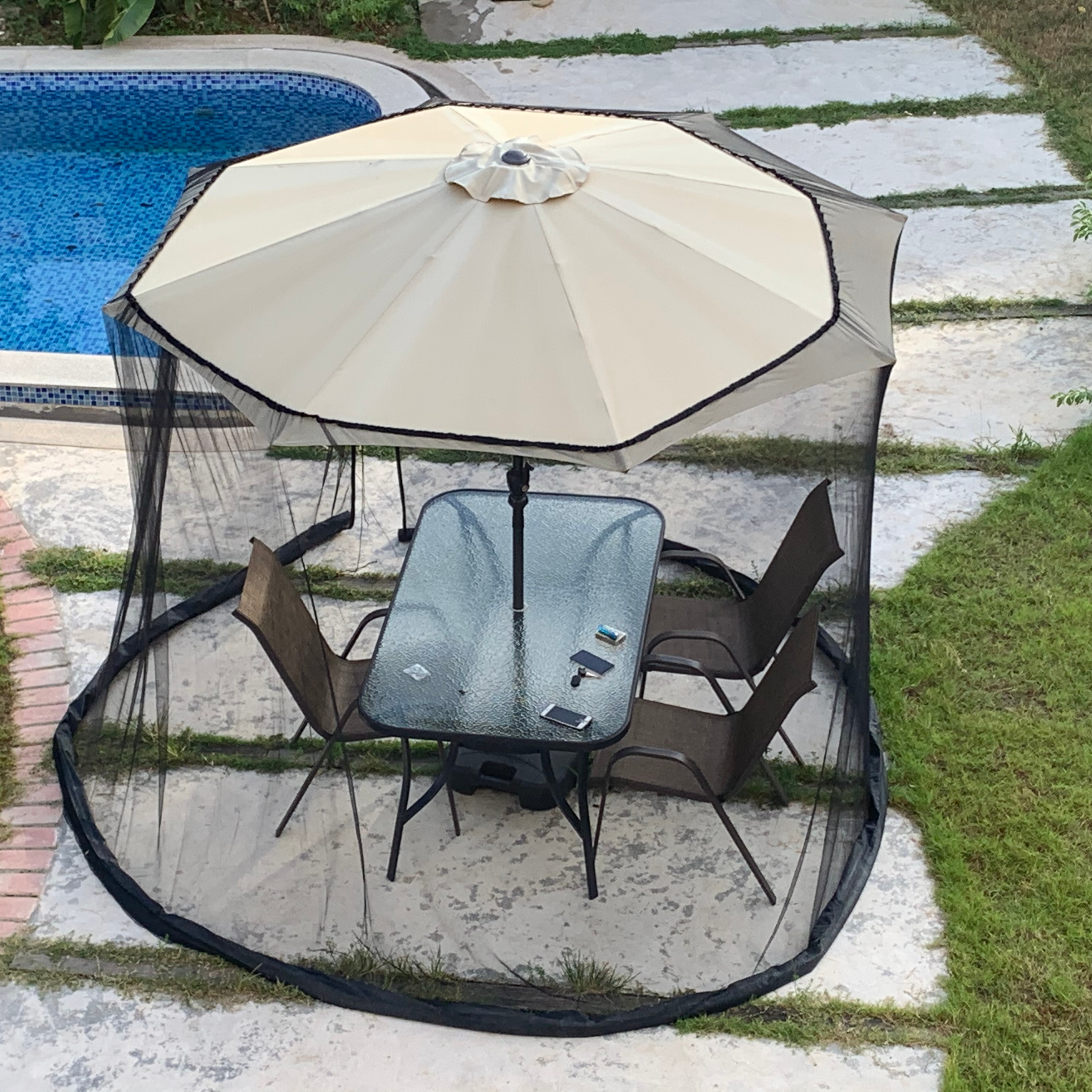 Outdoor 9ft Patio Umbrella Polyester Bug Screen Netting with Zipper Door - Black