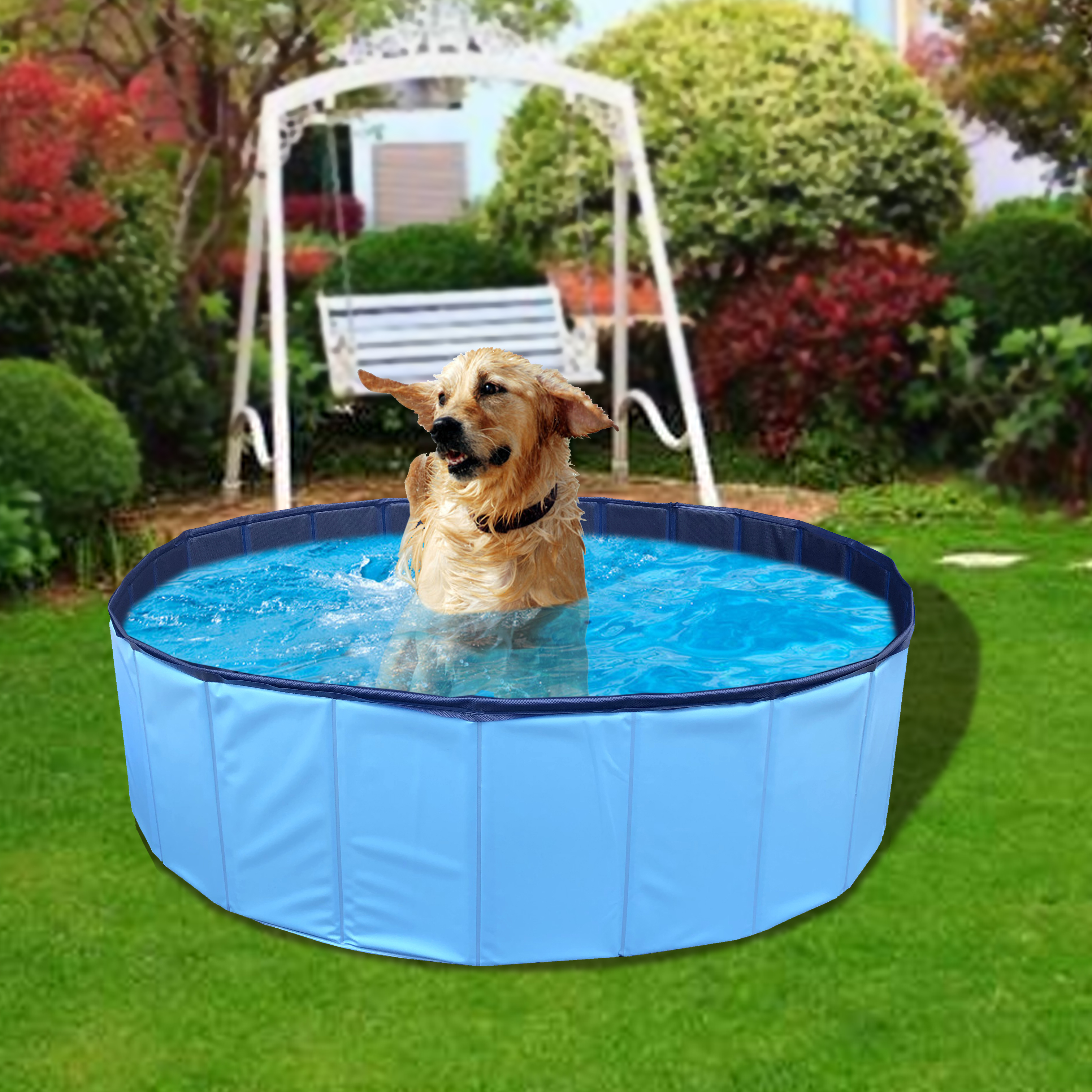 Blue And Red Color Pvc Foldable Dog Pet Cat Pool Large Dog Pet Washing Swimming Pool