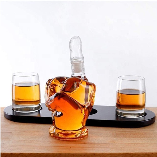 Crystal Wine Accessory Sets Reusable Middle Finger Shape Whiskey Decanter Set 2 Liquor Glasses Home Kitchen Decanters For Rum