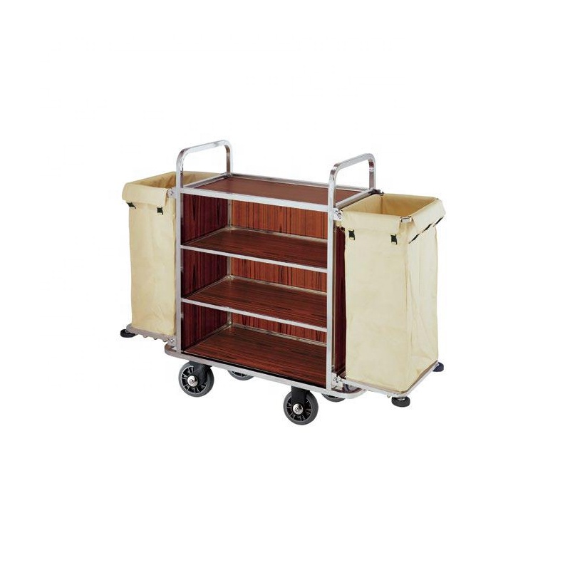 Wooden layered six-inch PP wheel hotel room service cart trolley
