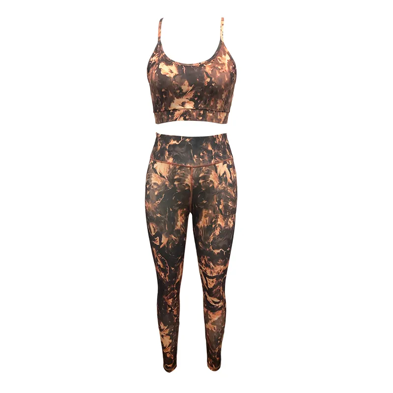 Yoga Sets Sets 2021 High Quality Wholesale Women Yoga Suit Flame Printed Sports Bra And Legging 2 Pieces Sets Yoga Clothing