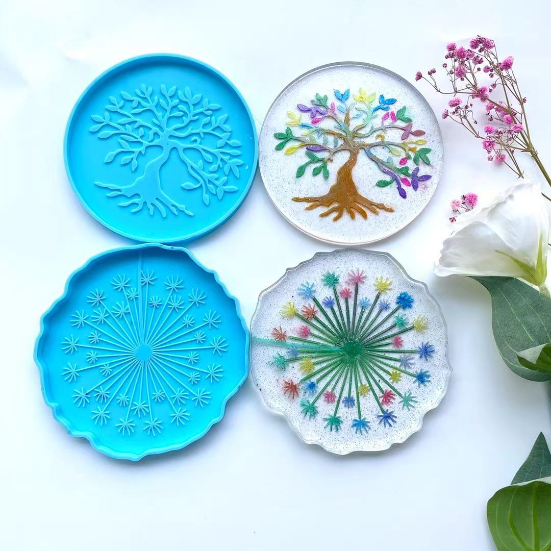 W008 New product Epoxy mold Dandelion tree of life shiny coaster silicone mold