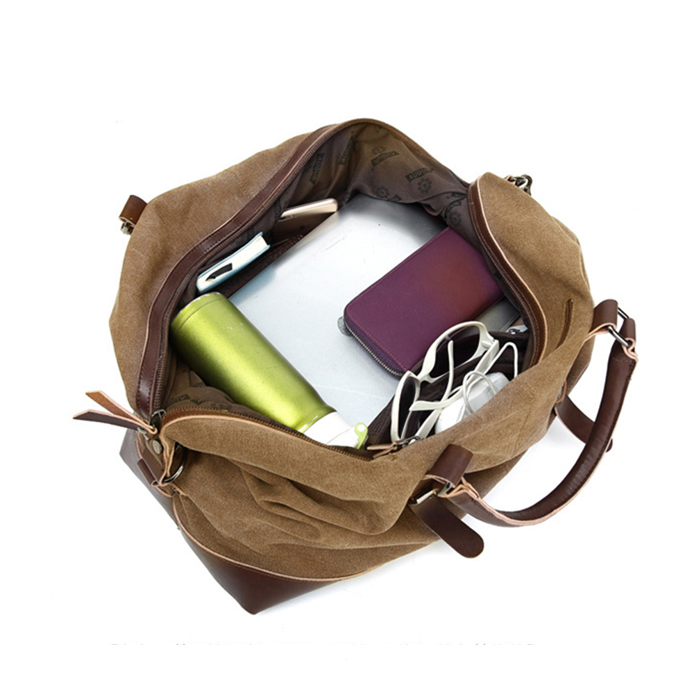 Men's Casual canvas with leather on the go travel sneaker spend a night duffle bag