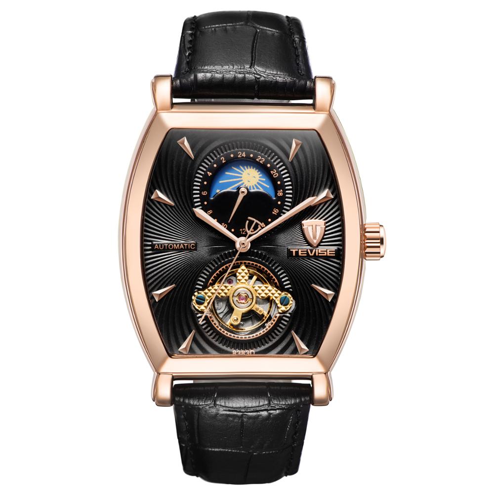 Tevise роскошный защитный фазы Луны часы Tourbillon водонепроницаемые автоматические механические мужские наручные часы