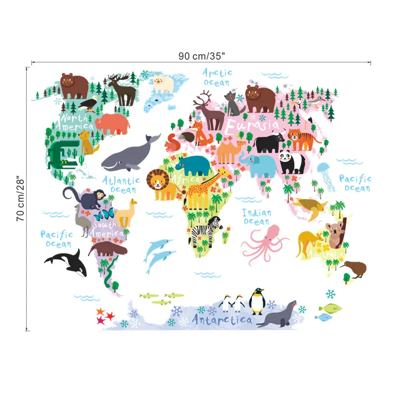 cartoon animals world map wall stickers for kids rooms office home decor pvc wall decals diy mural art posters decorations