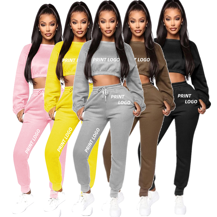 Super Fashion Long Sleeves O Neck High Waist Ankle Length Rompers Womens Jumpsuit Two Piece Set Women Clothing