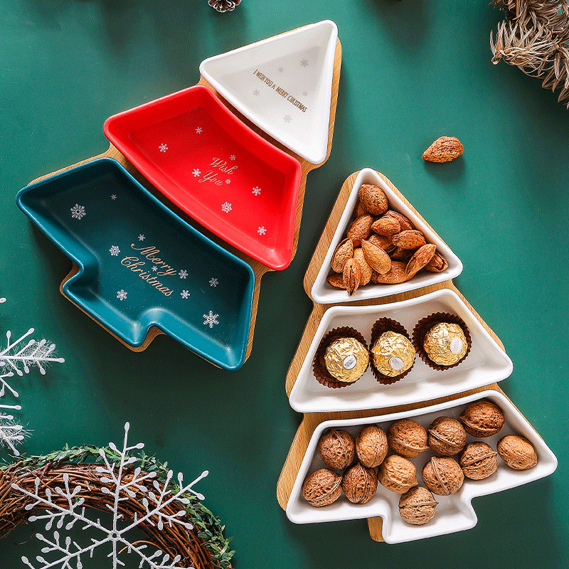 stock goods Saucer Fruit Plates Christmas Tree Tray Full set Ceramic Snack Plate Bamboo Tray Dessert Plates Bowl Dish Breakfast
