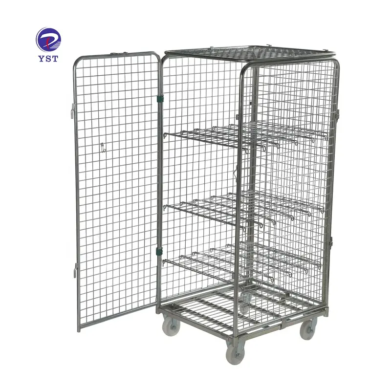 YST wire metal nestable folding logistics supermarket warehouse cargo storage steel roll cage