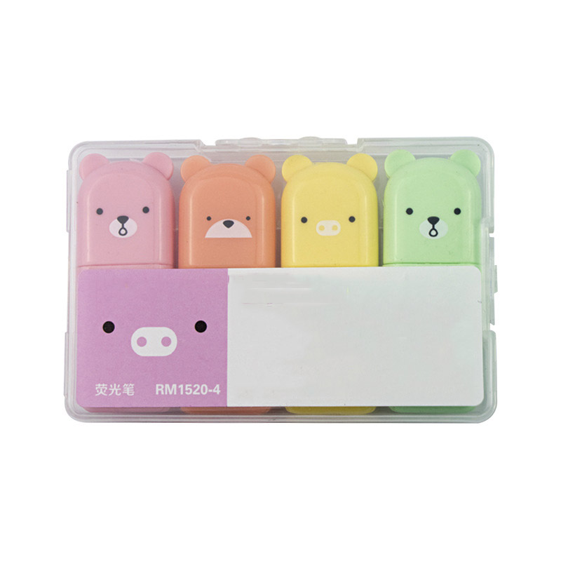 Light Eye Care Mini Highlighter Texted Marker Set Custom Cute Kawaii Bear Shaped Highlighter Pen for Kids