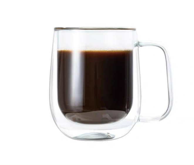 10oz Double Wall Glass Mug With Square Handle Double walled Glass Coffee Or Tea Cups