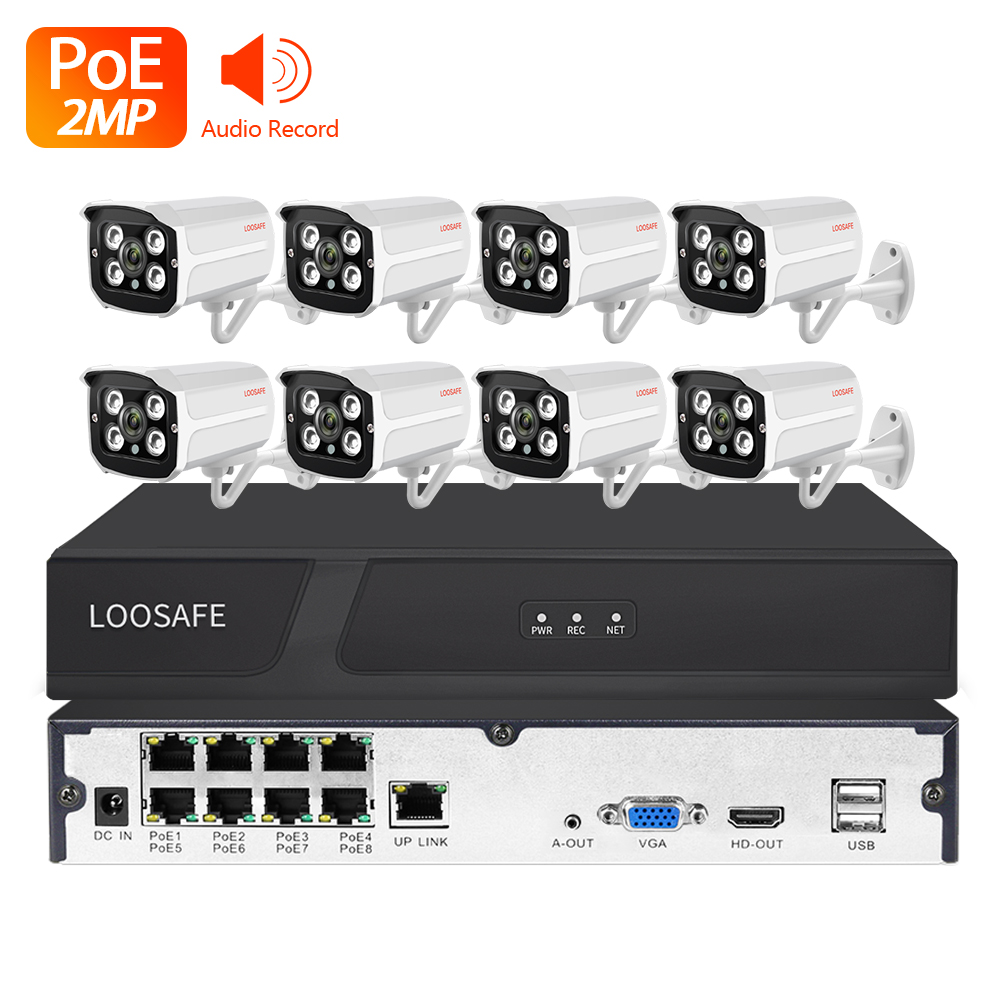 LOOSAFE 1080P HDMI 8CH POE NVR Kit ip outdoor camera 2MP security camera cctv system